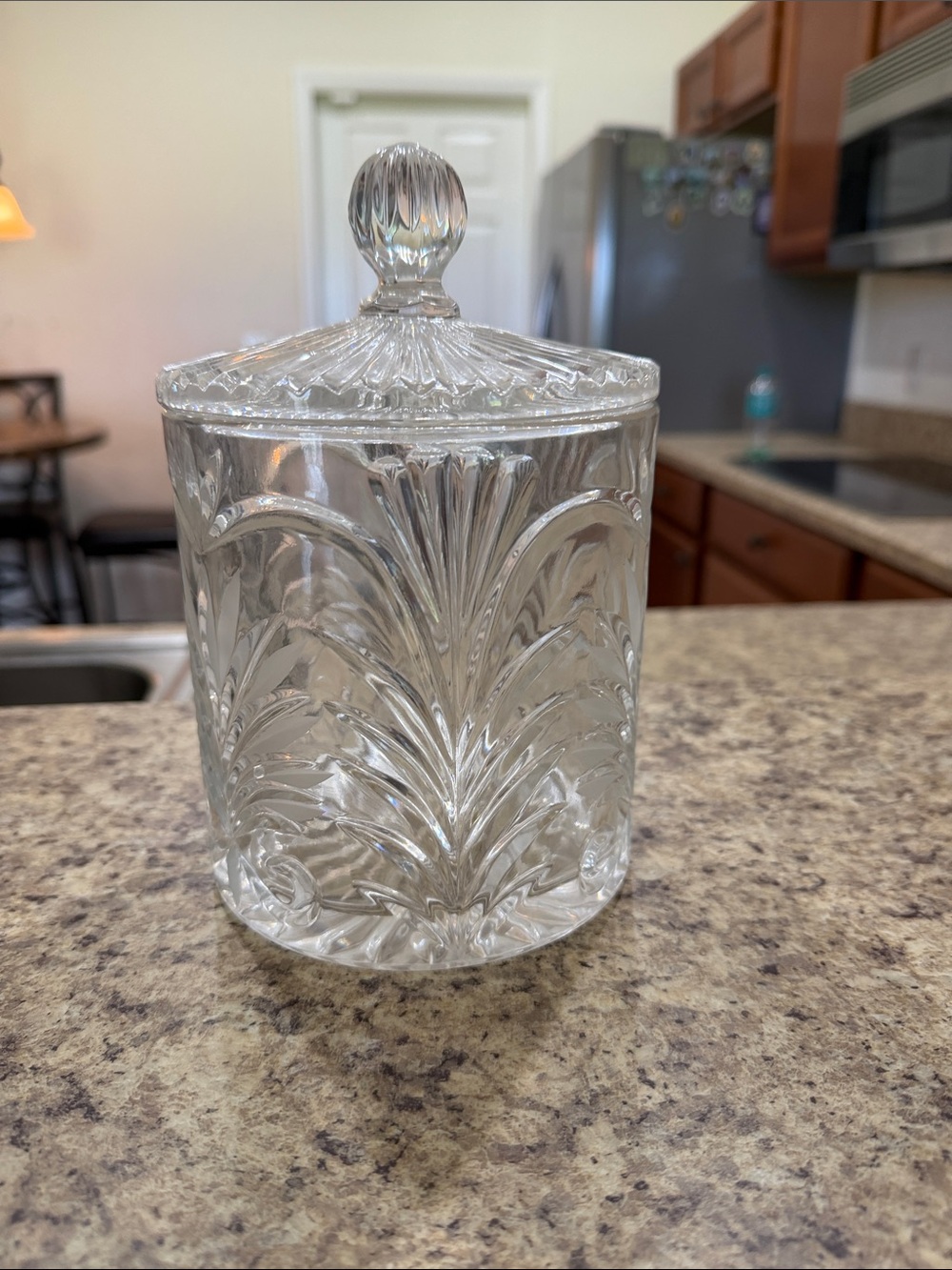 Cut Glass Covered Candy Jar - Clear Pressed Glass